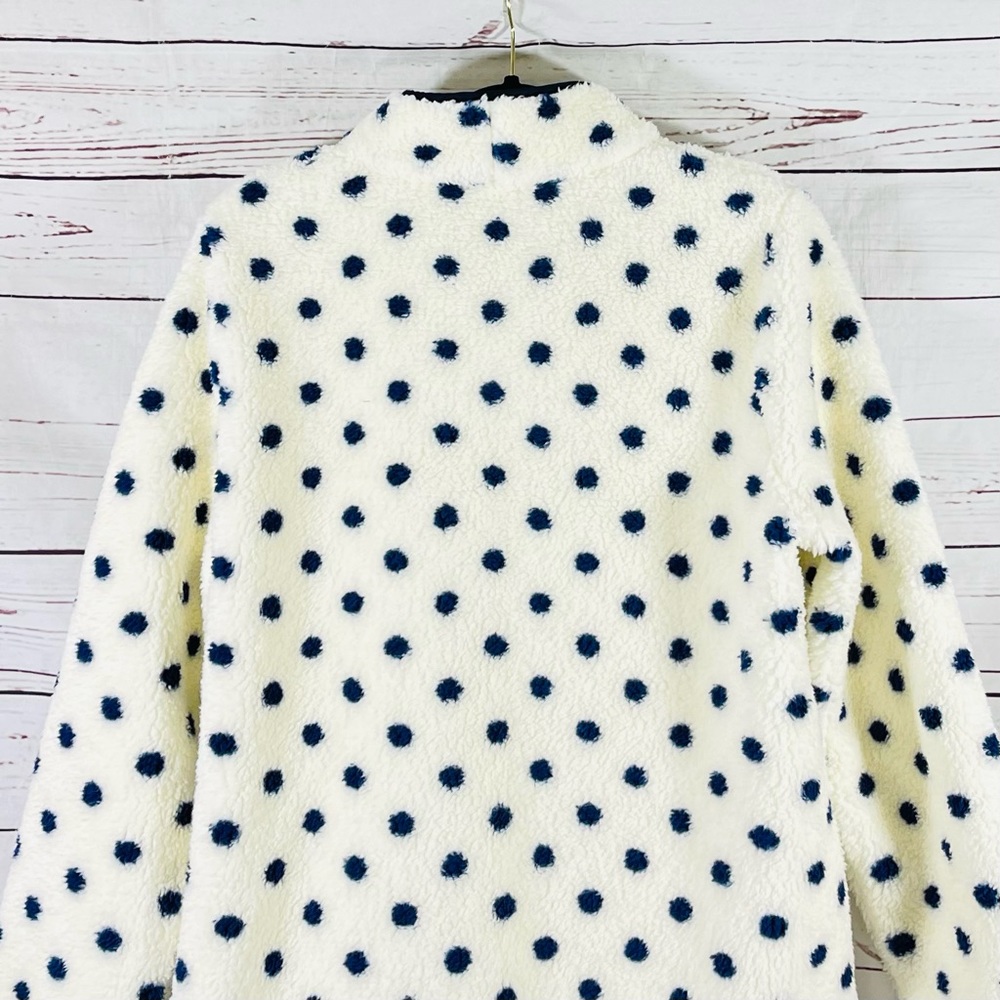 T By Talbots Fleece Jacket Womens Size L Plush Full Zip Sherpa Ivory Polka Dots - Picture 5 of 12